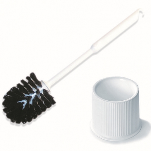Contoured Toilet Bowl Brush With Caddy, Black Polypropylene Fibers With White Handle J506000